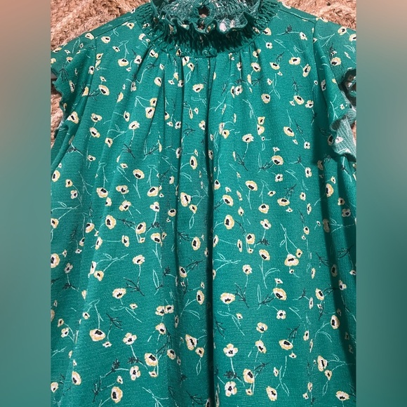 Melloday Women's Green Sleeveless Floral Tank Top w/ High Neck,Size M - Picture 2 of 9